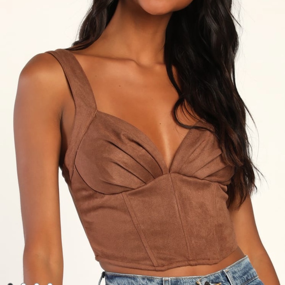 Lulus Trendy Brown Faux Suede Bustier Top